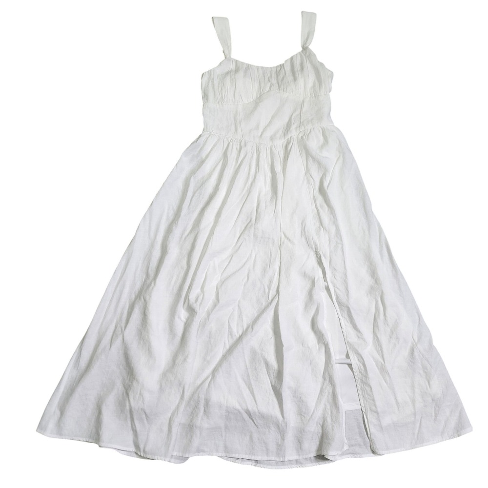 Trixxi White Sleeveless Maxi Dress Ruched Bust Back Bows Side Slit Size M